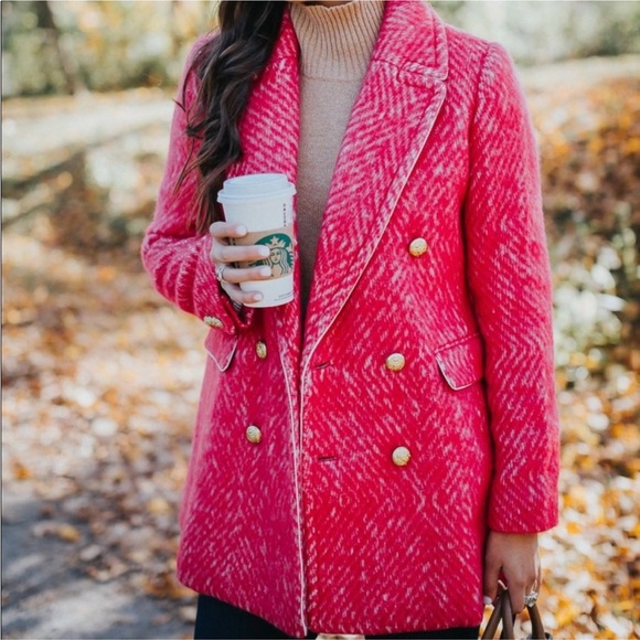 J. Crew Jackets & Blazers - J. Crew Diamond Tweed Peacoat Women’s 00 Pink